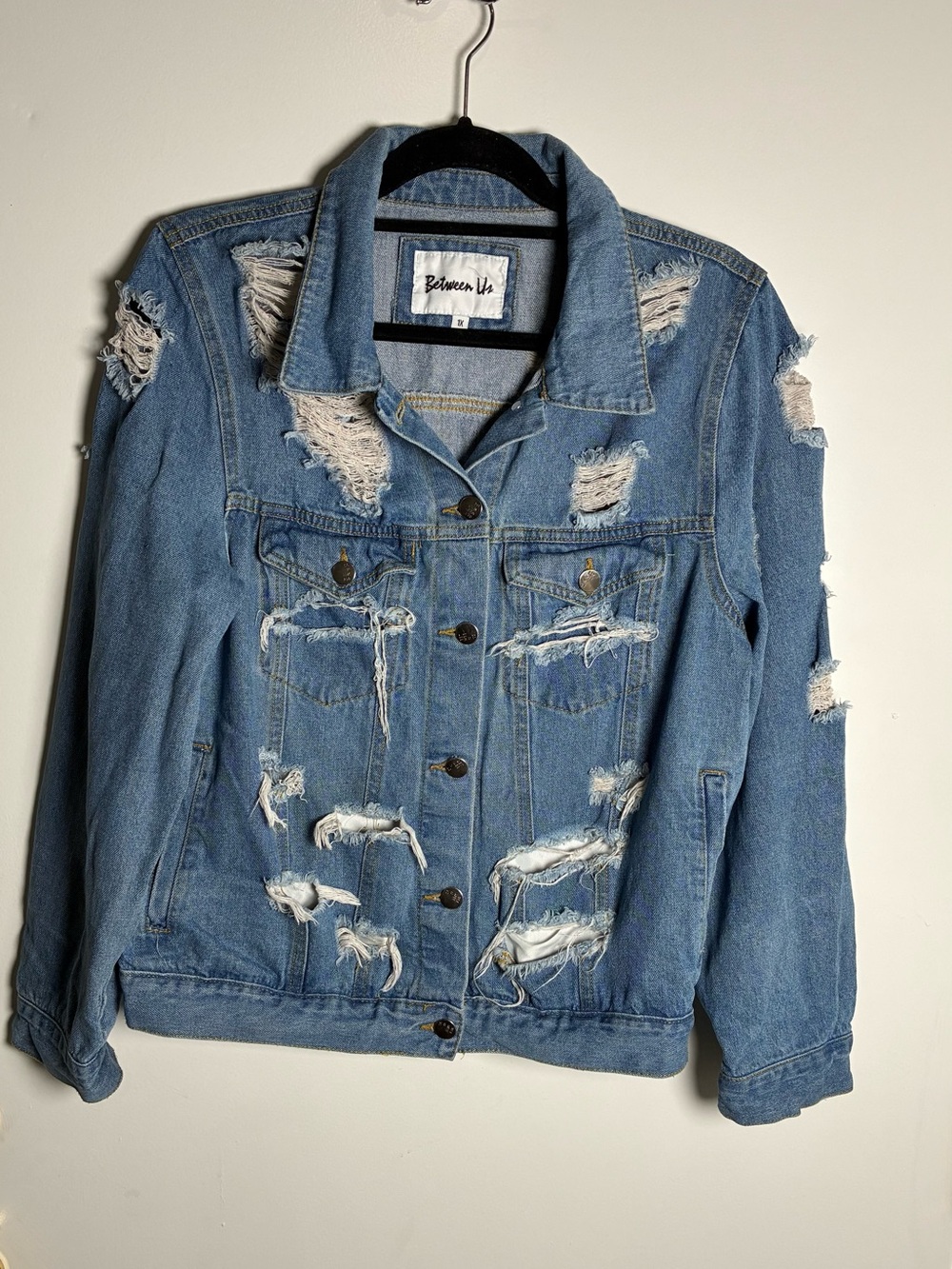 Women’s Light Blue Distressed Denim Jacket by Between Us